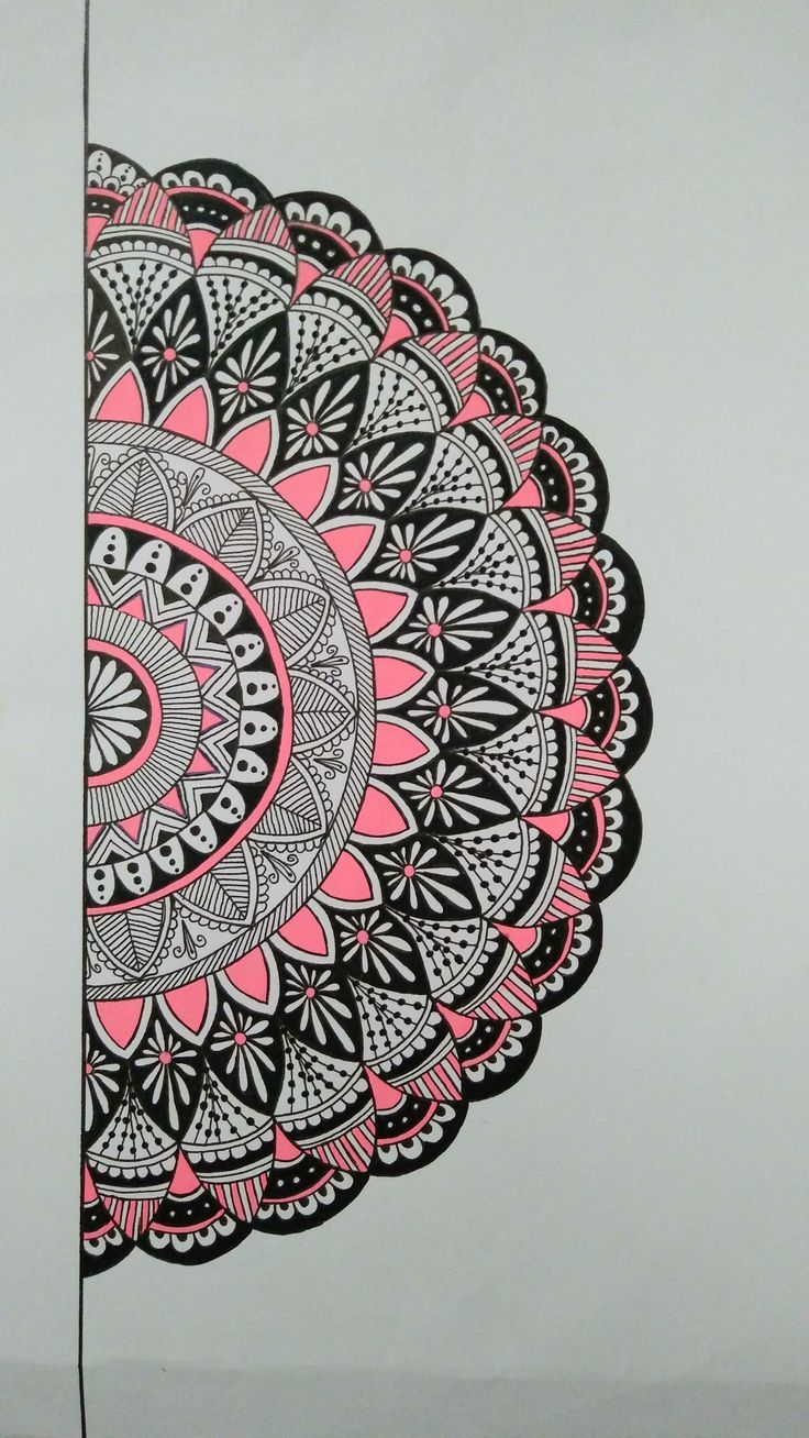 a drawing of a pink and black flower