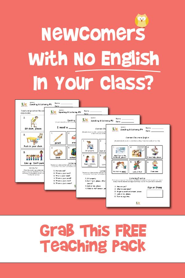 three posters with text that says, newcovers with no english in your class? grab this free teaching pack