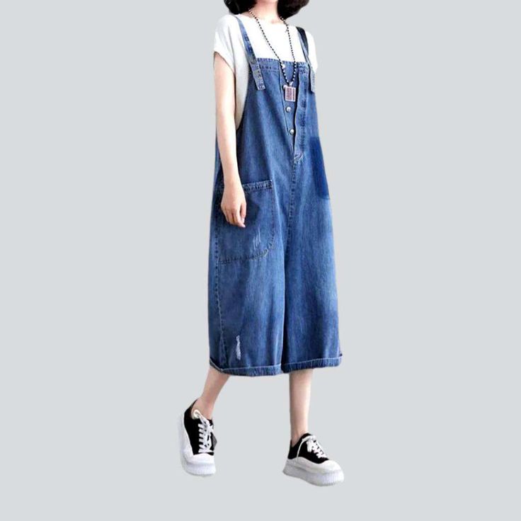 Make a statement this season with our 2023 Summer Collection the knee-length slouchy denim romper. Perfectly combining street style with vintage-inspired details. this must-have romper features suspenders. buttons closure and is crafted from premium denim for ultimate comfort and durability.Distinctive Features: Knee-Length Design: Designed to hit just below the knee. this romper offers a modern. street mode that is perfect for any occasion. Baggy Fit: Its slouchy fit gives it an effortless. com Spring Shortalls Overall For Day Out, Spring Shortalls For Day Out, Medium Wash Overalls For Day Out, Casual Overalls With Buttons, Casual Denim Blue Jumpsuits And Rompers For Day Out, Trendy Summer Shortalls With Bib Front, Trendy Summer Bib Front Shortalls, Casual Shortalls Overalls For Day Out, Casual Denim Jumpsuit For Spring