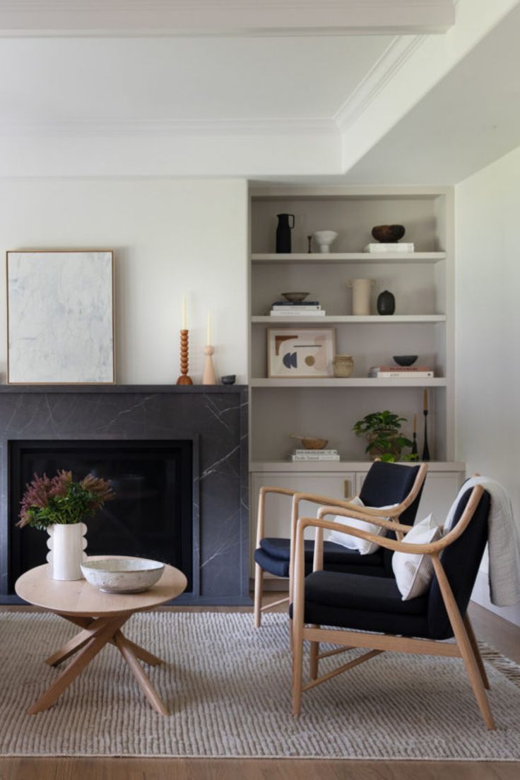 a living room filled with furniture and a fire place