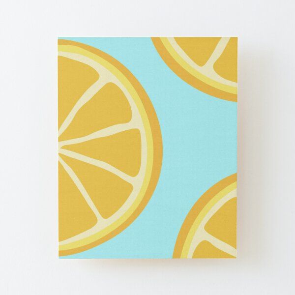 an orange slice on a blue and yellow background