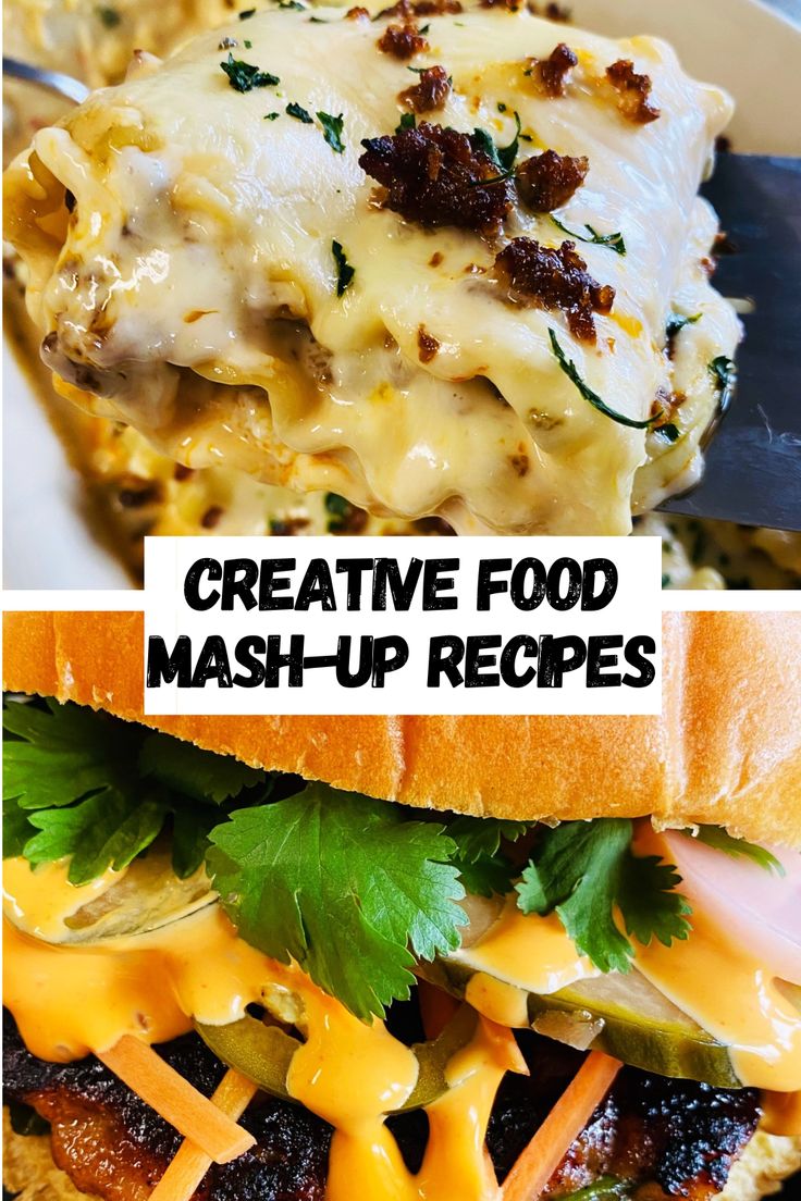 lasagna and burger Unique Food Combinations, Fusion Dinner Recipes, Weird Dinner Ideas, Extravagant Dinner Recipes, Crazy Food Combinations, Food That Looks Like Other Food, Unusual Recipes Dinners, Unique Bbq Ideas, Weird Food Combos That Taste Good