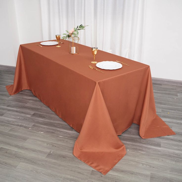 90inch x 132inch Terracotta Polyester Rectangular Tablecloth Rectangular Tablecloth, Wedding Tablecloths, Table Overlays, Tablecloth Sizes, Table Skirt, Rectangle Tablecloth, Banquet Tables, Wedding Linens, Table Napkins