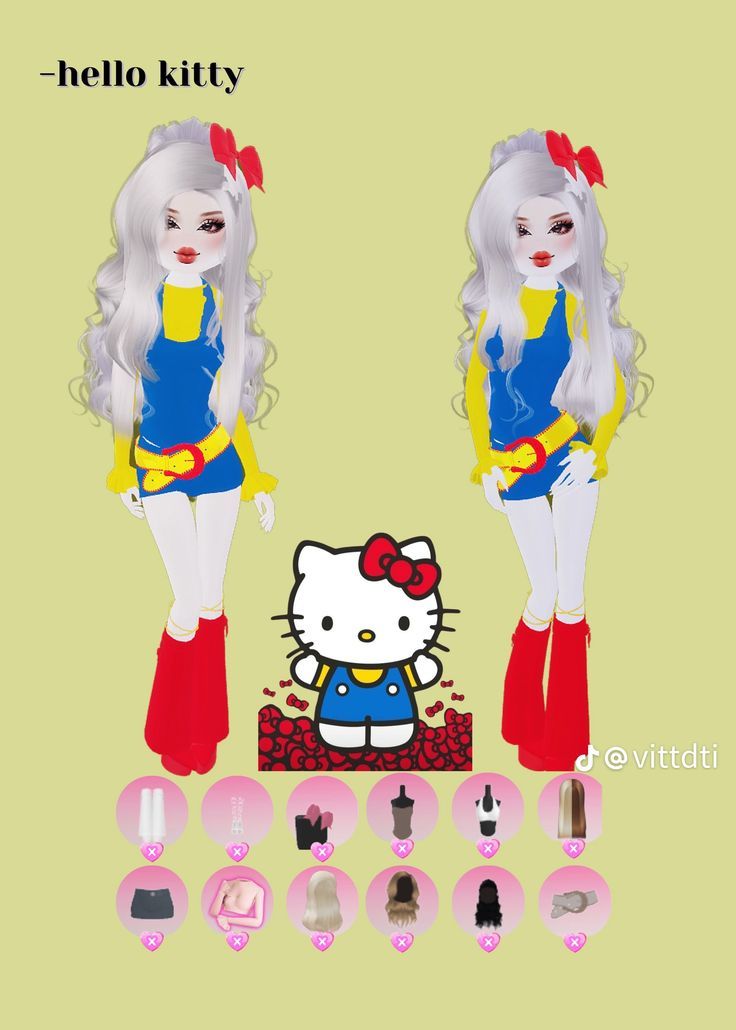 Sims Ideas People, Childhood Dream Outfit Dress To Impress, Fancy Dress Code, Hello Kitty Dress, Kitty Clothes, Hello Kitty Clothes, Dti Ideas, Aesthetic Roblox Royale High Outfits, Baddie Outfits Ideas