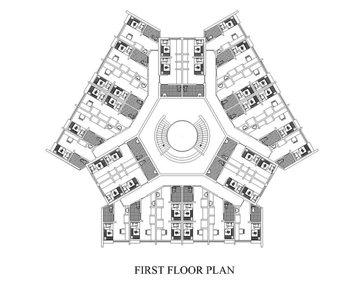 the ground plan for an office building with multiple floors and several balconies on each floor