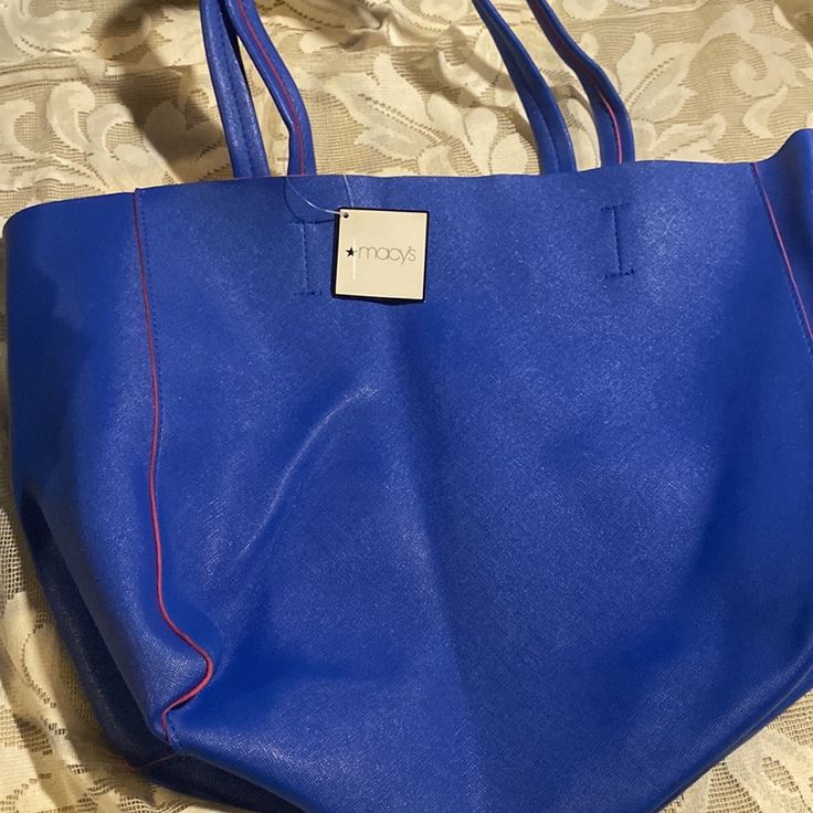 Large Cobalt Blue Macy’s Tote Bag. Trendy Blue Bags For Everyday Use, Trendy Blue Everyday Bags, Blue Tote Bag With Removable Pouch, Trendy Blue Tote Bag, Blue Large Capacity Shoulder Bag For Errands, Large Capacity Blue Bags For Errands, Blue Casual Bags For Errands, Casual Blue Bag For Errands, Everyday Blue Bag With Double Handle