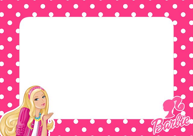 a barbie doll frame with polka dots and a girl holding a pink bag in her hand