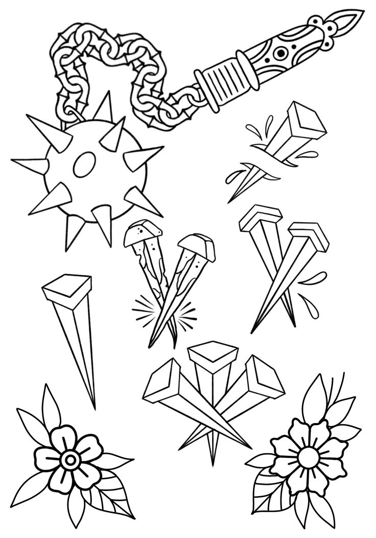 an image of some tattoos drawn in black ink on white paper with flowers and stars