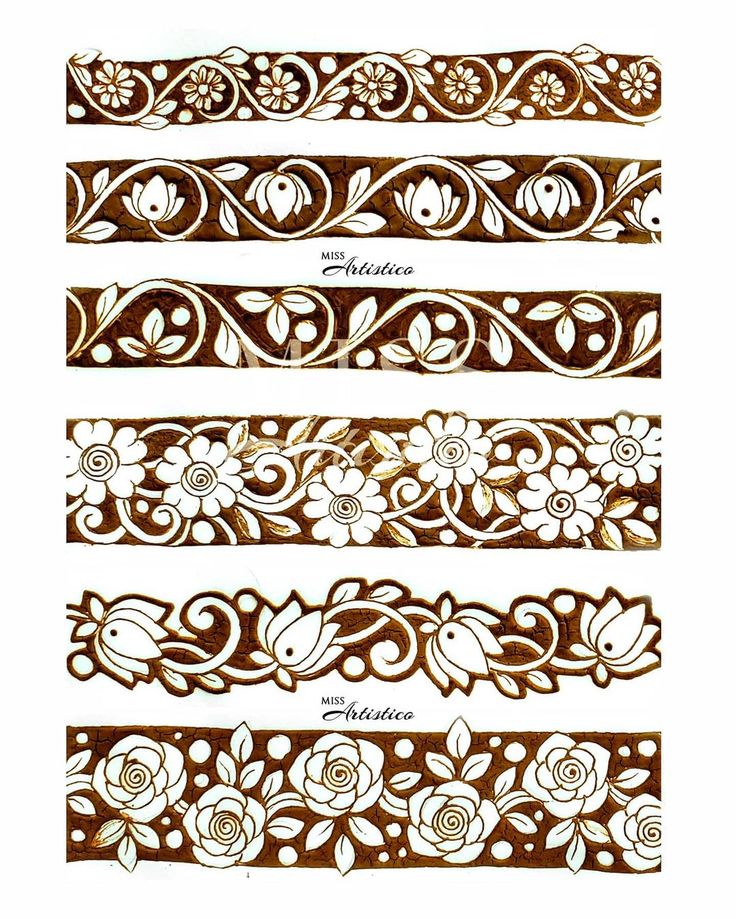 four different types of wood carving designs with flowers and leaves on the sides, one is brown