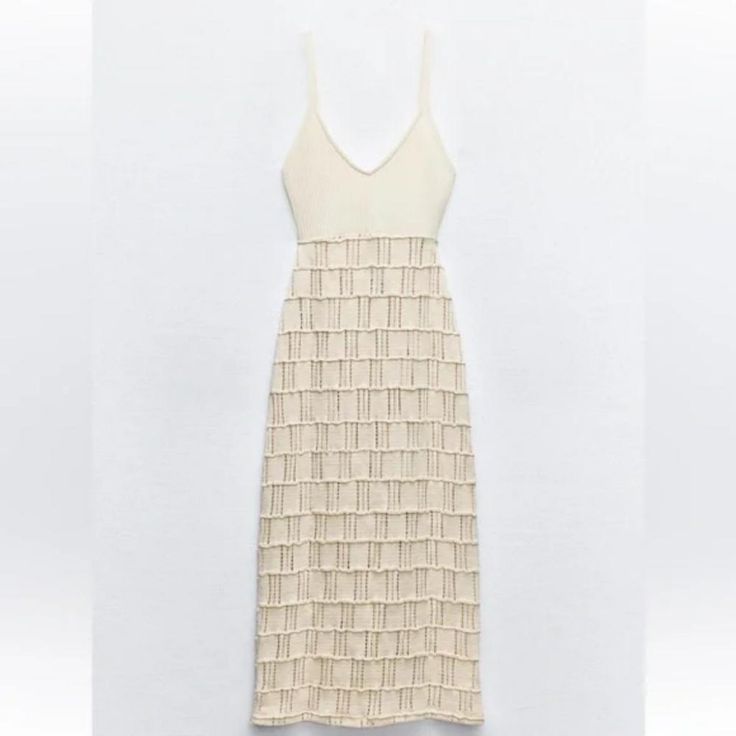 New With Tag Zara S/S 2024 Collection Midi Dress With V-Neckline And Spaghetti Straps. Tonal Crochet Trim At Hem. Sand 0858/026 Composition: Outer Shell Main Fabric 81% Cotton 18% Polyester 1% Elastane Secondary Fabric 98% Cotton 2% Elastane Details 100% Cotton Clothing Care Guide: Machine Wash Max. 30c/86f Delicate Cycle Do Not Use Bleach / Whitener Iron Maximum 110c/230f Do Not Dry Clean Do Not Tumble Dry Dry On A Flat Surface Elegant Beige Crochet Dress For Vacation, Chic Cream Crochet Dress For Summer, Beige Midi Crochet Dress For Spring, Beige Maxi Crochet Dress For Spring, Beige Midi Length Crochet Dress For Spring, Chic Cream Crochet Dress For Spring, Beige Lace Midi Dress For The Beach, Zara Beige Crochet Dress For Summer, Elegant Zara Crochet Dress For Summer