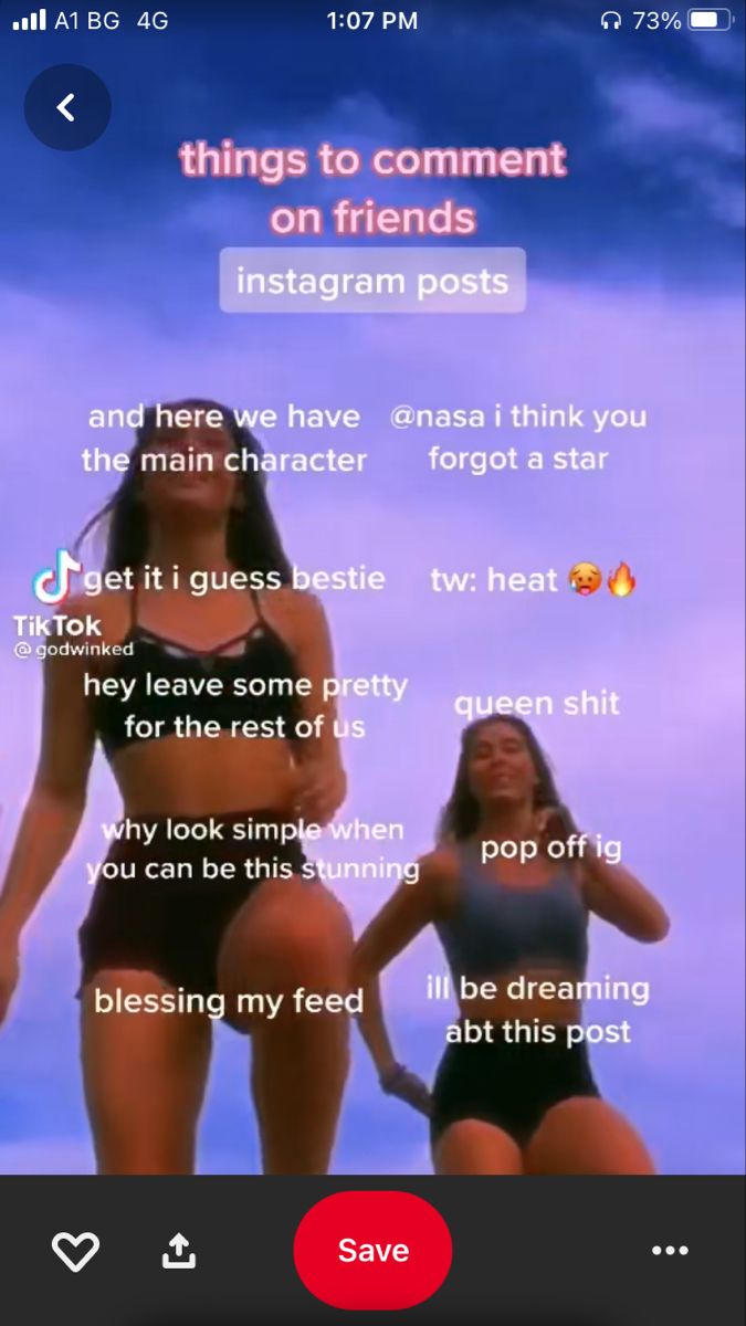 two women in swimsuits with the caption saying things to comment on friends instagram posts