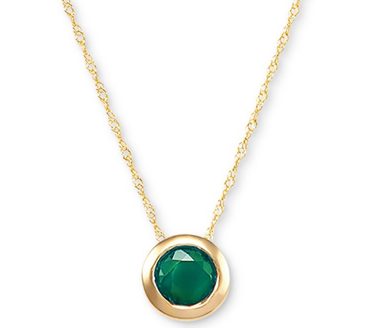 in stock Classic Necklace With Bezel Setting For May Birthstone, Classic Bezel Set May Birthstone Necklaces, Classic Bezel Set Necklace For May Birthstone, Classic Emerald Necklace As Birthstone In Yellow Gold, Classic Yellow Gold Emerald Necklace With Birthstone, Classic Yellow Gold Emerald Birthstone Necklace, Classic Emerald Necklace In Yellow Gold, Classic Round Emerald Necklace In Yellow Gold, Macy's Gold Necklaces With Gemstones