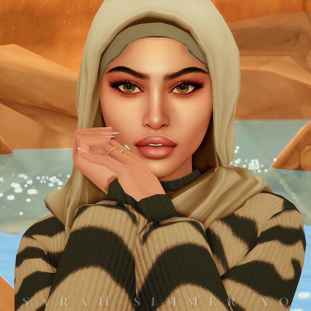 a digital painting of a woman wearing a hijab and holding her hand to her face