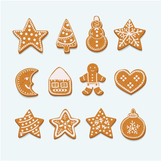 ginger cookies with different shapes and designs on white background vector eps10896