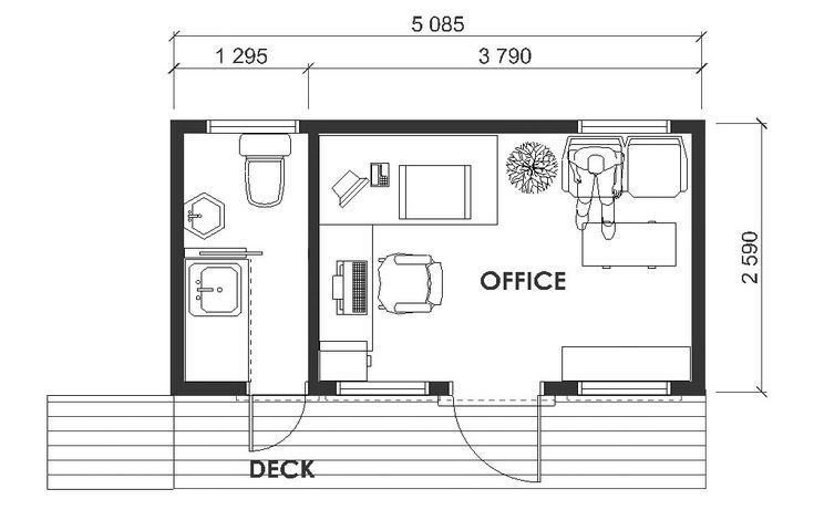 the floor plan for a small house with two bedroom and an office area in it