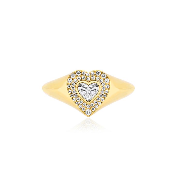 Set with 0.50 carats of bright, white diamonds, our Diamond Heart Signet Ring with Heart-Cut Diamond center is our updated take on the classic statement style ring. A symbol of love, this diamond encrusted signet ring is sure to become a treasured heirloom. Ring Size: 6.5 Carat Weight: 0.50cts Center heart-cut diamond: 0.25cts Heart measures 9.25mm x 10.10mm Custom sizes available upon request. Please email shop@jennifermeyer.com Made with love in Los Angeles Complimentary gift wrapping provided Heart Signet Ring, Heirloom Ring, Symbol Of Love, Diamond Fashion, Love Symbols, Rose Gold Diamonds, Lifestyle Shop, White Diamonds, Diamond Heart