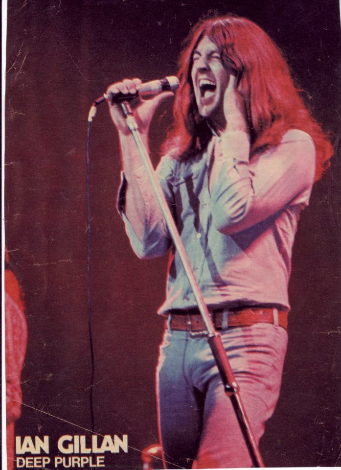 an advertisement for the band deep purple featuring singer jan gillin on stage with microphone