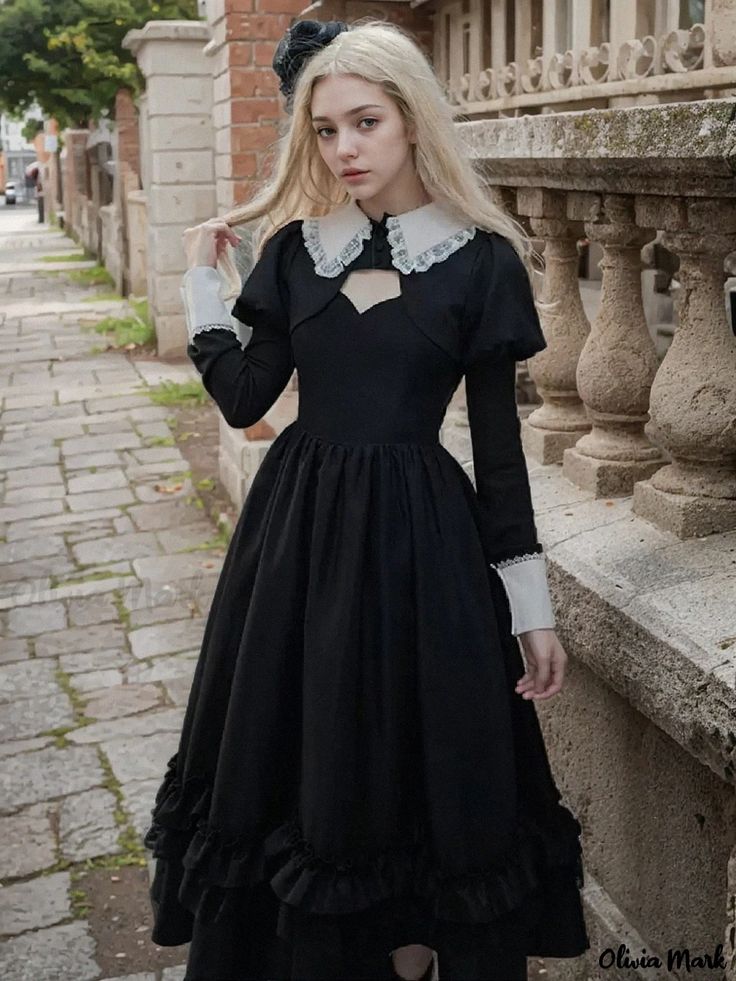 Oliviamark - Dark Romance Black Ruffle Dress for Her Black Ruffle Dress, Woman Back, Home Dress, Formal Gown, Black Ruffle, Lolita Fashion, Formal Gowns, Ruffle Dress, Dance Wear