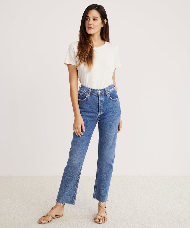 Riley Crop Jean – Jenni Kayne Riley Blue, Straight Crop Jeans, Long History, Crop Jeans, Denim Design, High Rise Jeans, Cropped Jeans, Oversized Fits, Stretch Denim