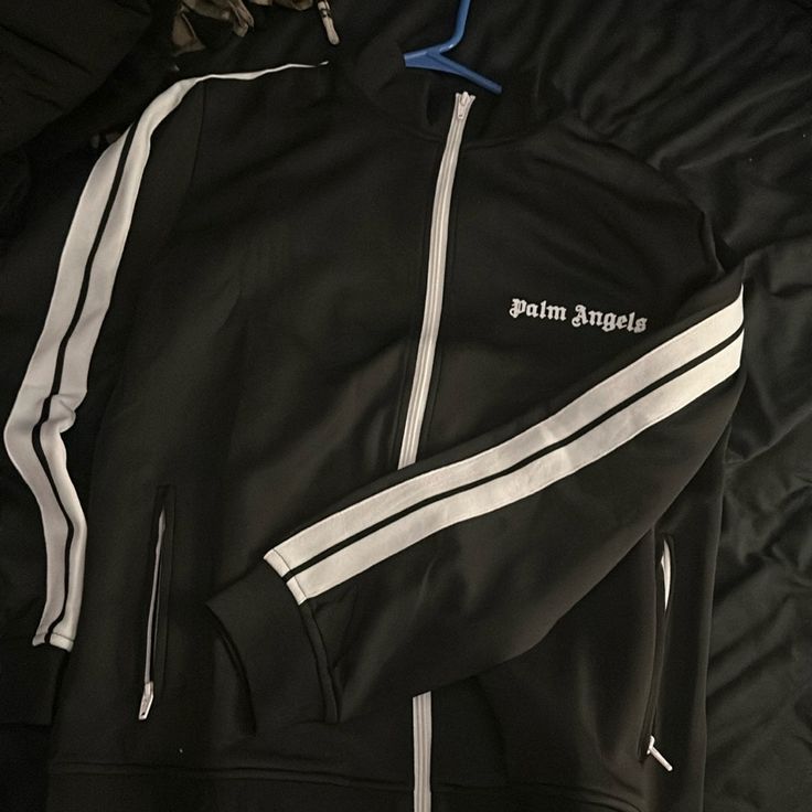 Brand New Palm Angels Jacket Text Me With Offers And Questions! Black Track Jacket With Zipper Closure For Spring, Spring Black Track Jacket With Zipper Closure, Palm Angels Jacket, Cargo Vest, Football Jackets, Champion Jacket, Mens Black Jacket, Guess Men, Country Men