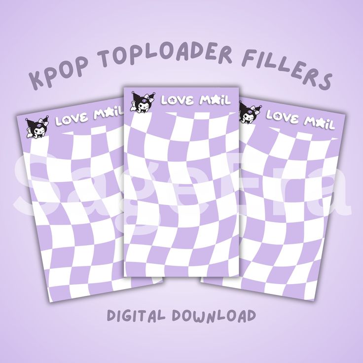 three purple and white checkered paper with the words love me, love my cat on them