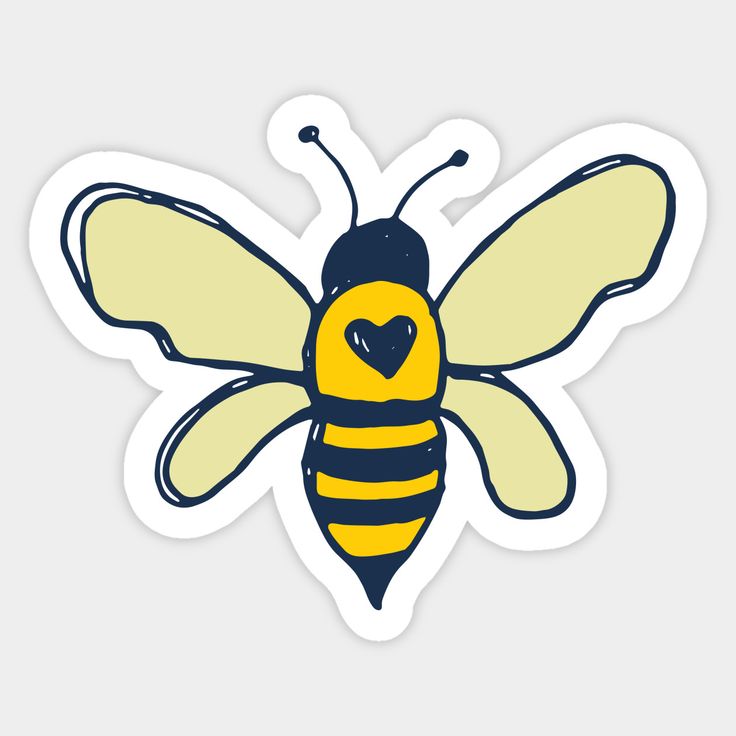 a yellow and black bee sticker with a heart on it's back end