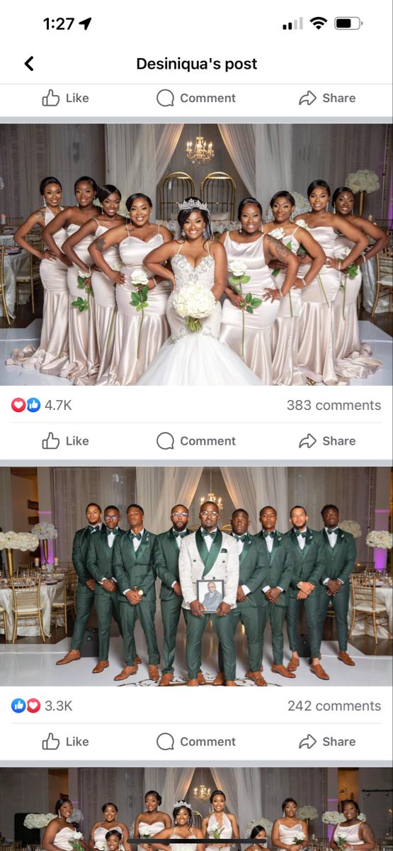 two pictures show the same person and their wedding party