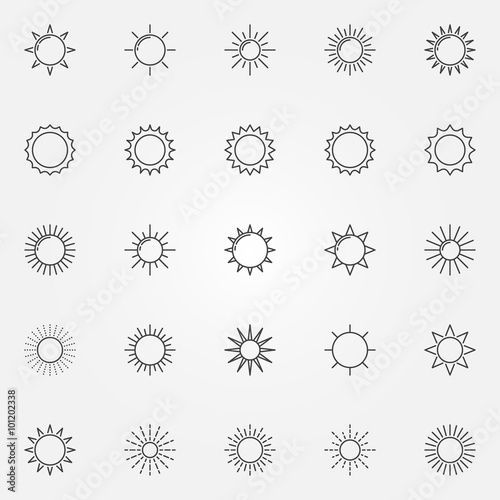 a set of nine sun icons on a white background