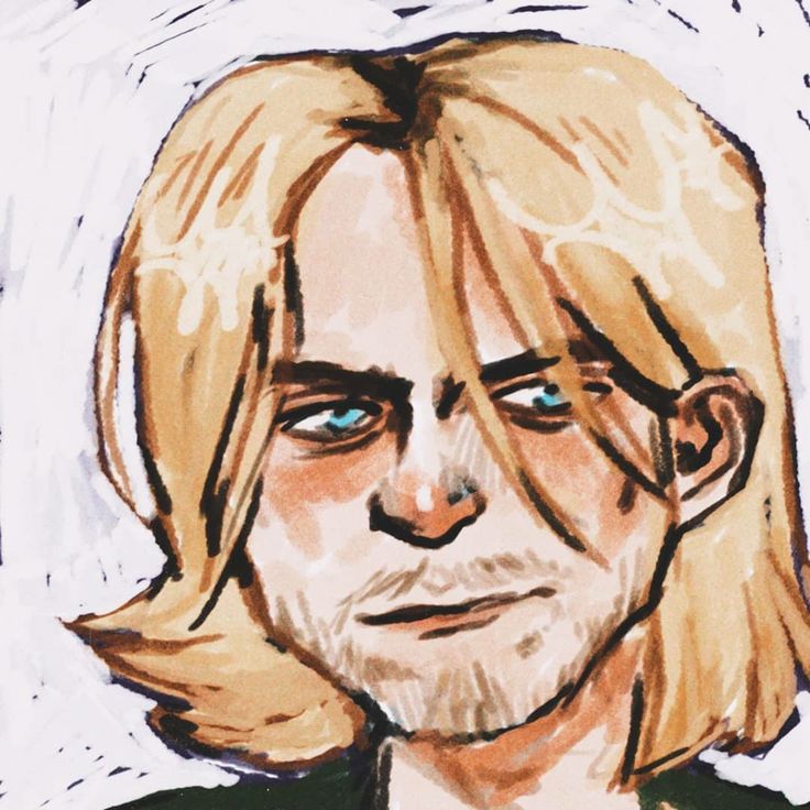 a drawing of a man with blonde hair and blue eyes