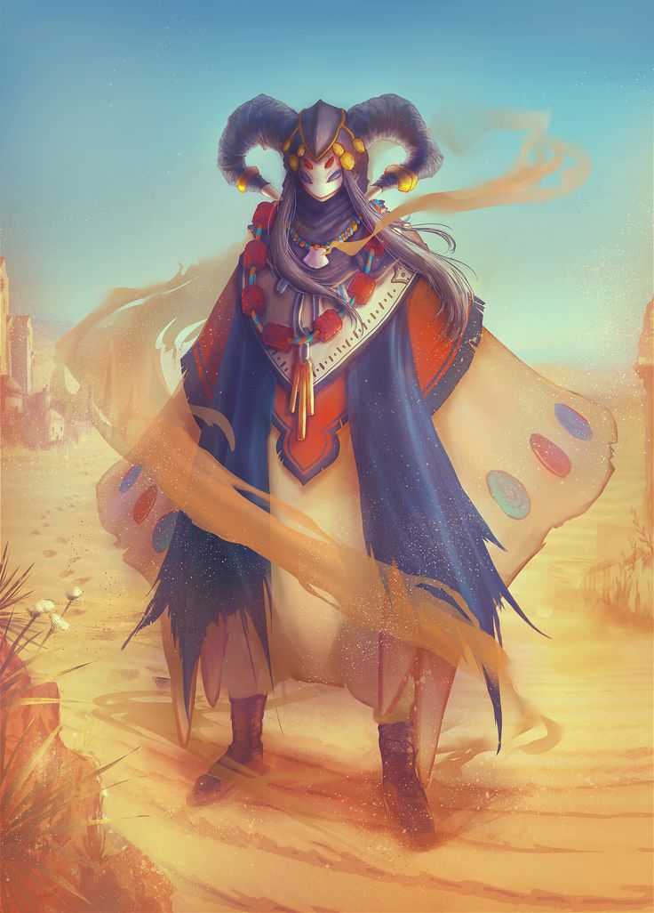 a person standing in the desert with a kite around their neck and an animal on his back