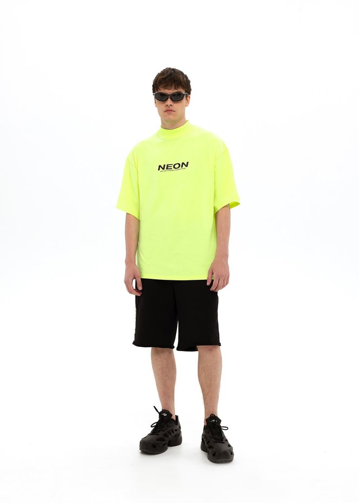 Oversized unisex t-shirt. Features a minimalistic print in NEON edition. Material: 95% cotton, 5% elastane Model wears: M sizeModels height: 173 cm Neon Graphic Print T-shirt With Crew Neck, Casual Neon T-shirt With Screen Print, Neon Cotton Crew Neck T-shirt, Boxy Fit T-shirt For Summer Streetwear, Summer Boxy Fit T-shirt For Streetwear, Spring Boxy Fit T-shirt For Streetwear, Urban Boxy Fit T-shirt For Summer, Summer Urban Boxy Fit T-shirt, Sporty Oversized T-shirt For Summer