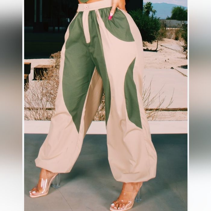 Beautiful New Pants In Olive Green And Cream In Size Xs Spring Sporty Wide Leg Pants, Sporty Wide-leg Pants For Spring, Trendy Baggy Khaki Bottoms, Trendy Relaxed Fit Khaki Pants, Trendy Khaki Straight Leg Parachute Pants, Trendy Straight Leg Khaki Parachute Pants, Spring Khaki Wide-leg Parachute Pants, Wide Leg Khaki Parachute Pants For Spring, Khaki Wide Leg Parachute Pants For Spring