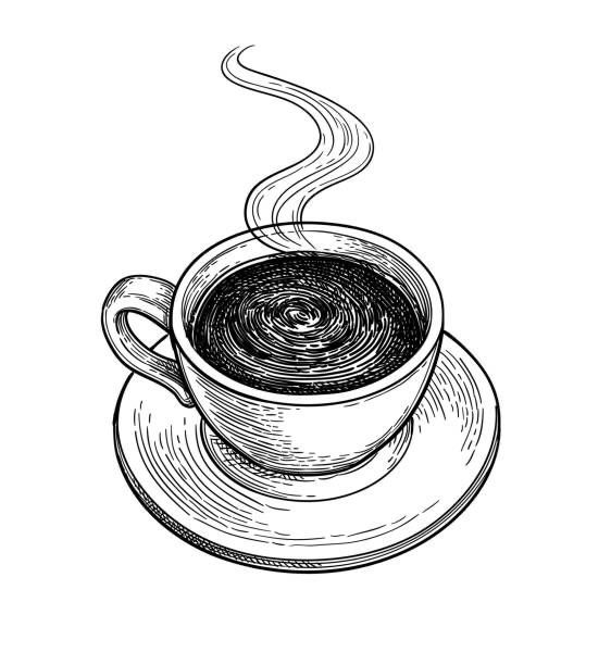 a cup of coffee on a saucer with steam rising from it