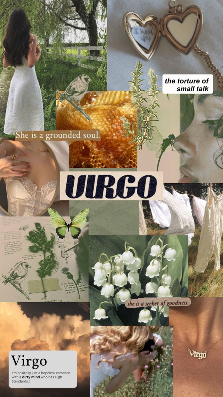 a collage of images with the words virgo written in different languages and pictures