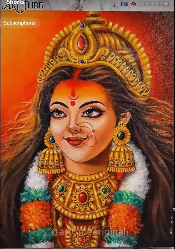 an oil painting on canvas of a woman in traditional garb and jewelry with orange background