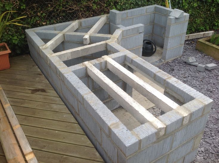 an outdoor fire pit made out of cinder blocks