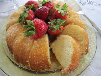 a bundt cake with strawberries on top