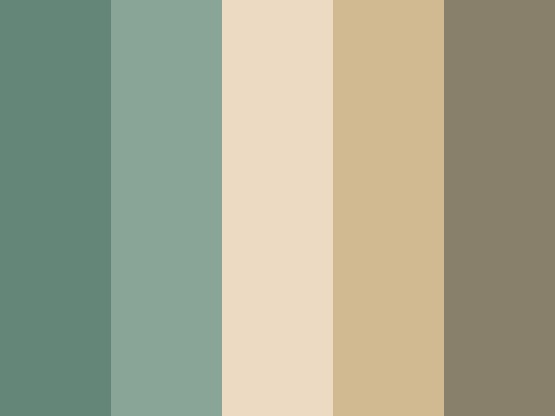 the color palette is green, beige and brown with neutrals on each one side