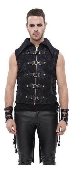 Edgy Black Sleeveless Outerwear, Black Sleeveless Edgy Outerwear, Alternative Style Black Vest For Fall, Alternative Black Vest For Fall, Black Alternative Vest For Fall, Black Rocker Style Vest For Streetwear, Alternative Black Fall Vest, Gothic Fitted Vest For Streetwear, Edgy Vest For Alternative Fashion In Fall