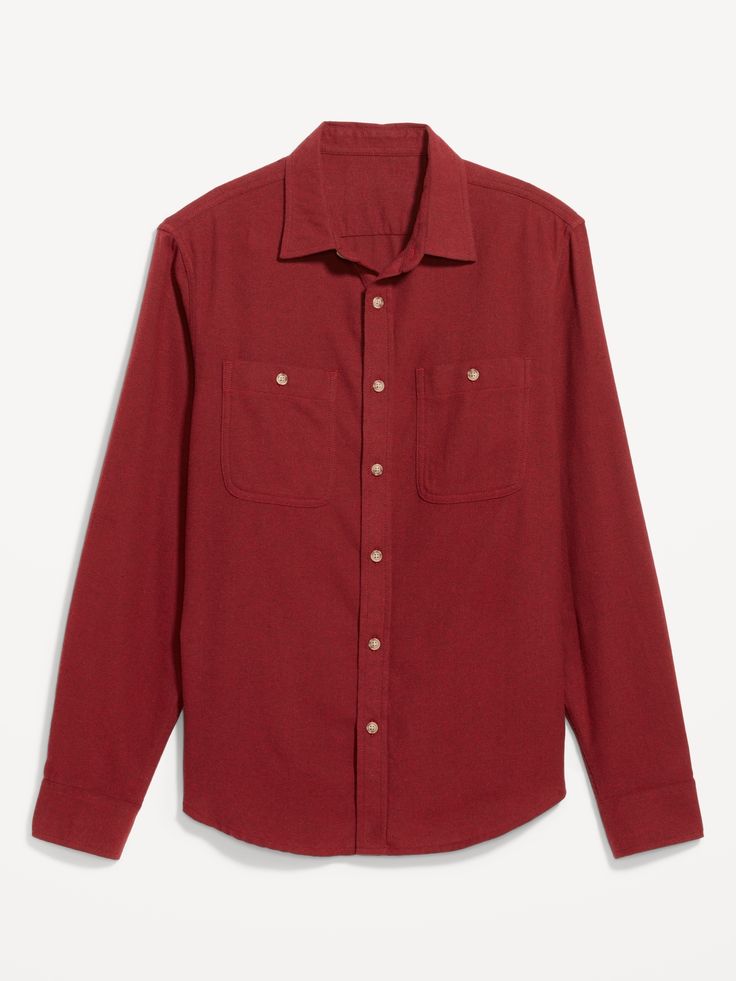 spread collar long sleeves buttoned cuffs button front button-patch chest pockets relaxed fit hits at hip model is approximately 6'1" and wears size mmachine wash according to the care instruction label Muted Red, Red Flannel, Mens Flannel, Wes Anderson, Pocket Shirt, Red Shirt, Toddler Boys, Chest Pocket, Button Up Shirts