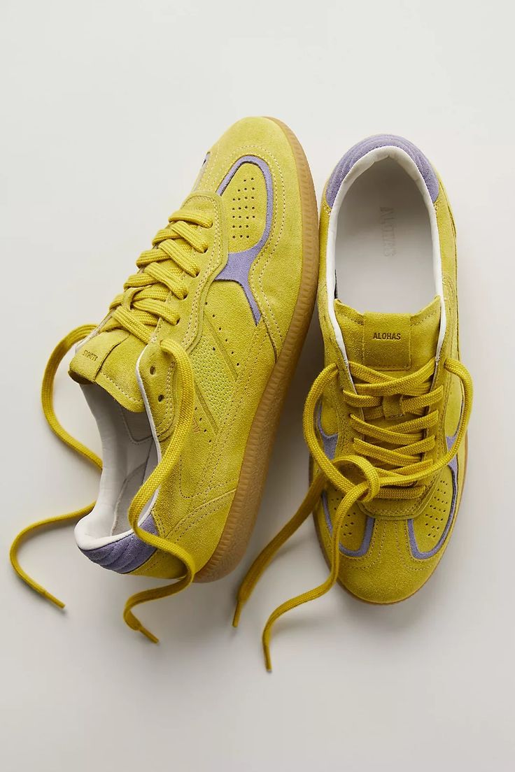 Alohas 490 Rife Sneakers | Free People Suede Sneakers With Translucent Outsole For Streetwear, Spring Suede Sneakers With Translucent Outsole, Athleisure High-top Sneakers With Gum Sole, High-top Suede Sneakers With Perforations, Modern Yellow Sneakers With Contrast Sole, Yellow Suede Sporty Sneakers, Leather Skate Shoes With Gum Sole For Spring, Suede High-top Sneakers With Perforations, Suede High-top Sneakers With Perforated Toe Box For Streetwear