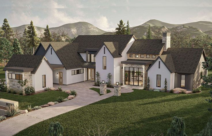 this is an artist's rendering of a house in the mountains