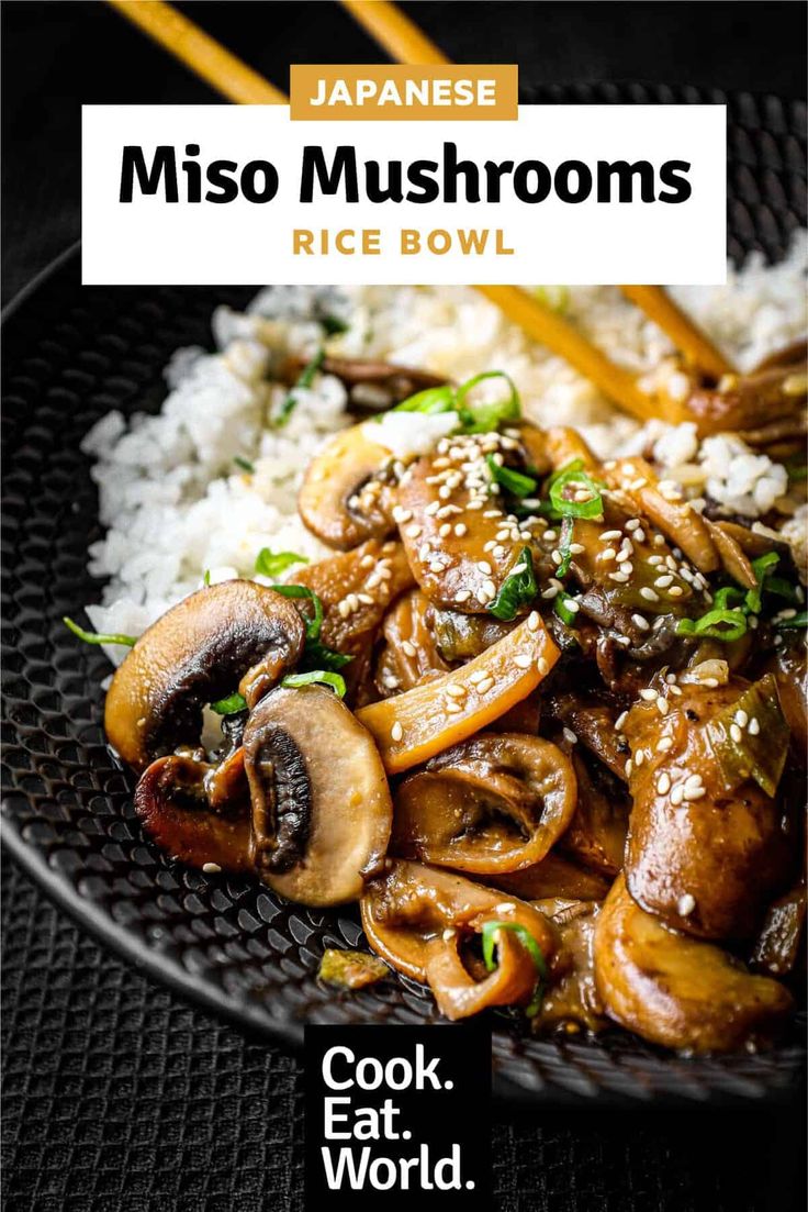 the cover of japanese miso mushrooms rice bowl