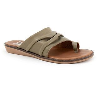 Bring casual sophistication to your summertime style with the Dani, a ruched slip-on sandal with a toe band and a comfortable footbed for the perfect fit. From Bueno. Casual Summer Footbed Sandals With Toe Loop, Casual Toe Loop Footbed Sandals For Summer, Casual Slip-on Toe Ring Sandals For Spring, Casual Toe Ring Slip-on Sandals For Spring, Casual Slides With Textured Footbed And Toe Loop, Comfortable Toe Loop Footbed Sandals For Summer, Comfortable Toe Post Sandals For Spring, Casual Toe Loop Mules For Spring, Spring Cushioned Open Toe Sandals With Toe Ring