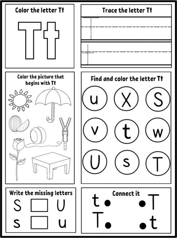 the letter t worksheet with pictures and words to help students learn how to write