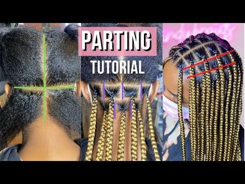 DETAILED Parting Tutorial || How To Get The Perfect Parts! - YouTube Medium Box Braid Parting Pattern, Brick Parting Box Braids, Hair Parts For Braids, Knotless Braids Parting Pattern, Parting Tutorial, Box Braids Parting Guide, Twist Braid Tutorial, Braiding Tutorials, Box Braids Tutorial