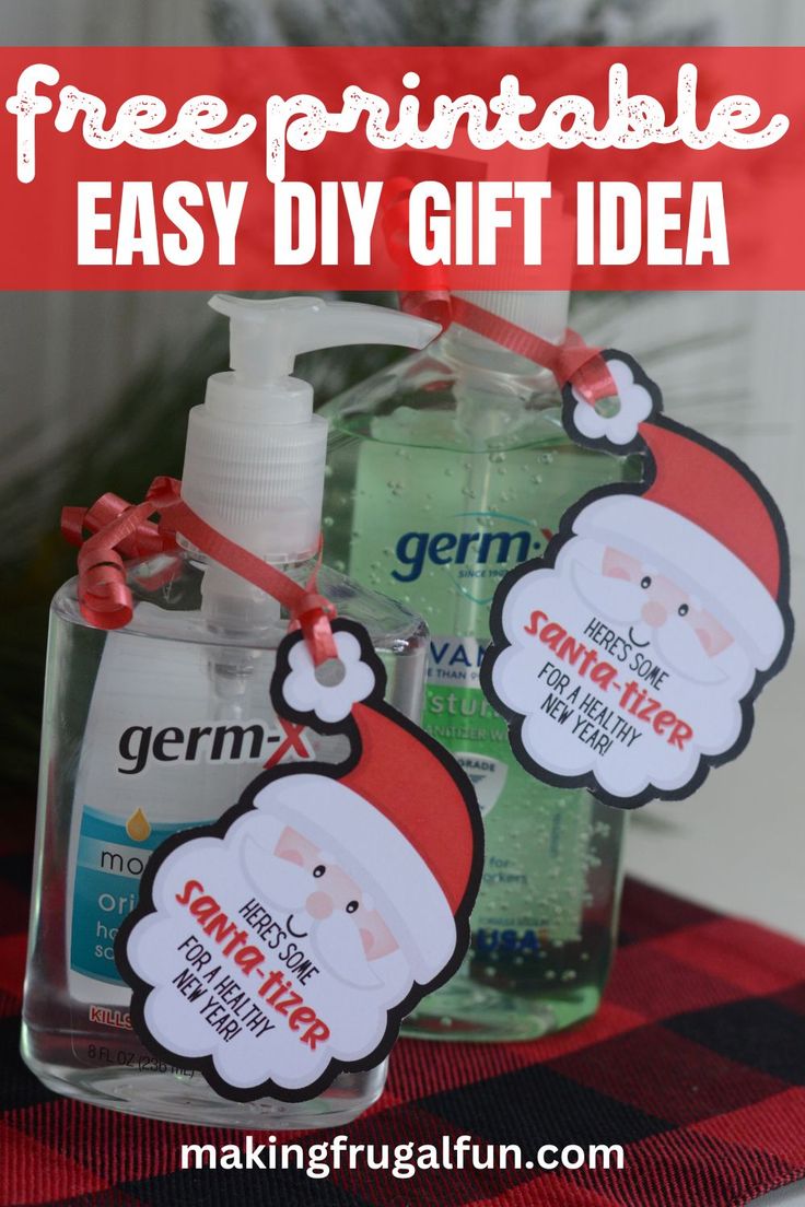 free printable easy diy gift idea for kids with santa's face and hand sanitizers