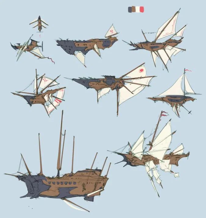 an image of several boats that are floating in the air