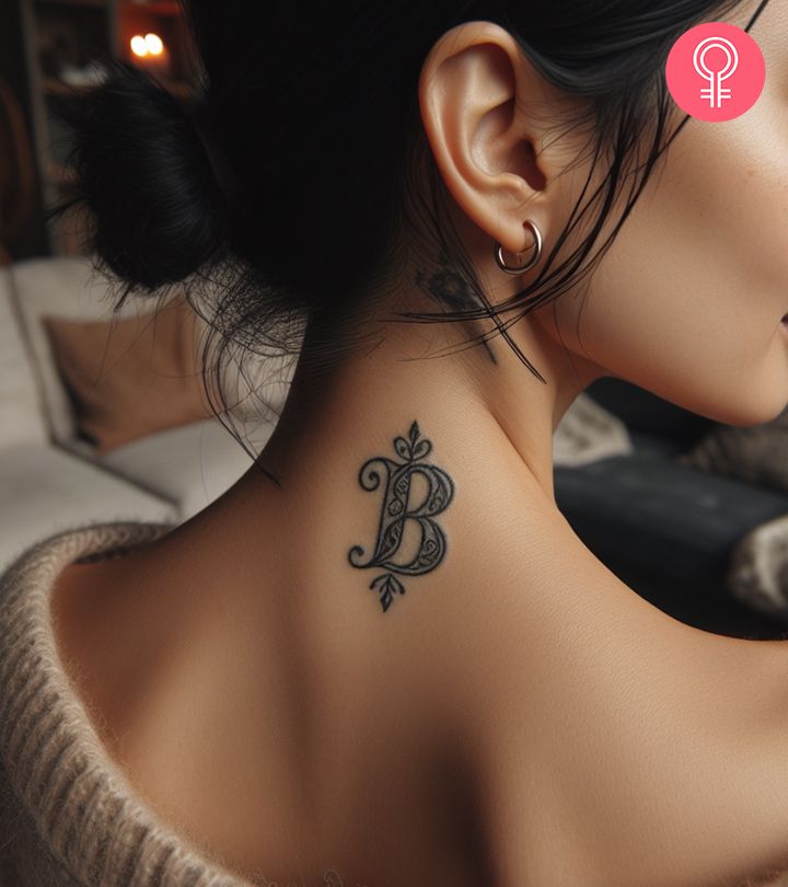 a woman with a tattoo on her neck