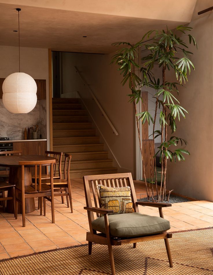 a living room filled with furniture and a plant